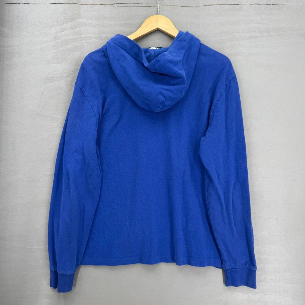 Polo Ralph Lauren Hooded Polo Shirt Blue Long Sleeve Pique Large